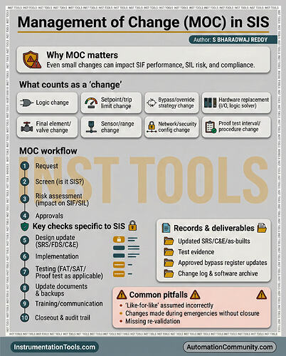 Management of change (MOC) in SIS