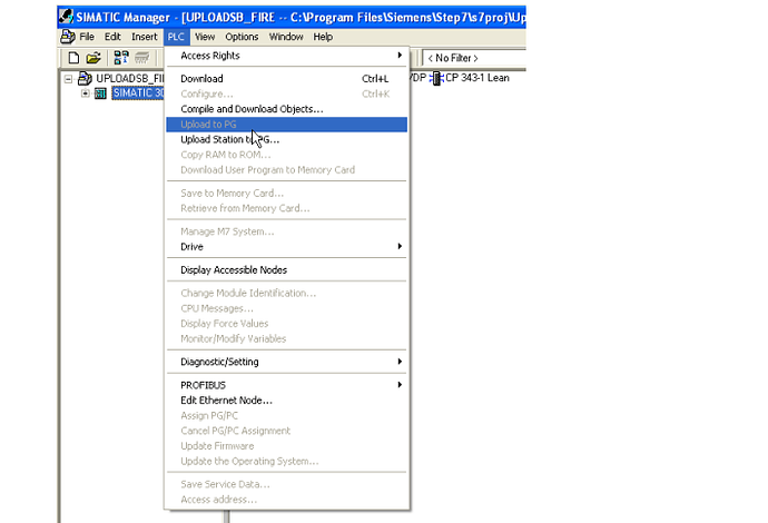 Select PLC & upload PLC Backup