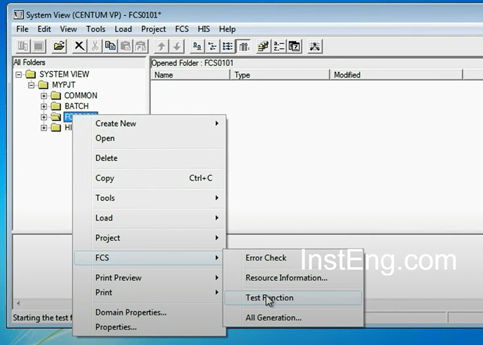 5 go to FCS and start test function