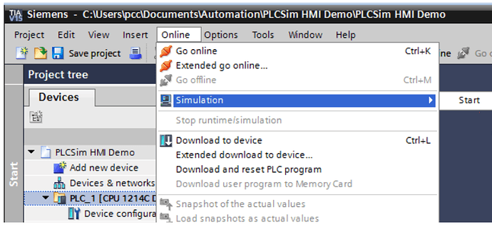 Simulate with S7-PLCSIM and HMI Simulator