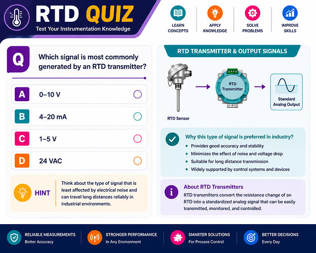 7 Which signal is most commonly generated by an RTD transmitter