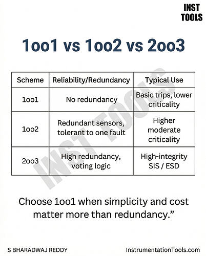 1oo1 vs  1oo2 vs 2oo3 voting logics