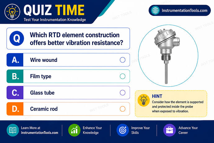 Which RTD element construction offers better vibration resistance