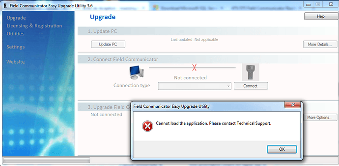 HART communicator upgrade error