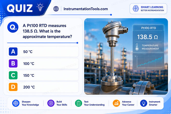 A Pt100 RTD measures 138.5 Ω. What is the approximate temperature