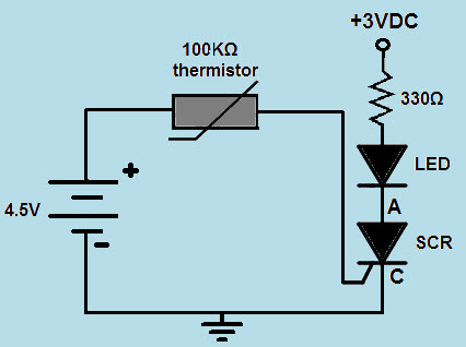 Heat Detector Circuit using SCR and LED|426x318